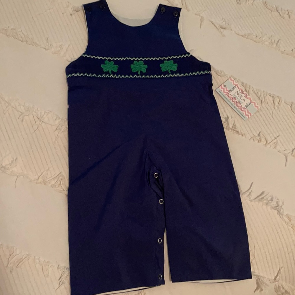 Boys St. Patty’s Long Jon Jon 12 Months NWT 4 Leaf Clover Overalls